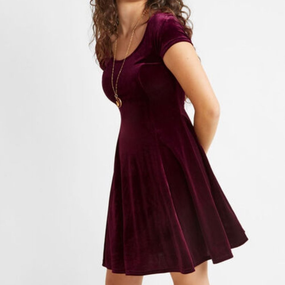 Wet Seal Velvet Skater Dress Burgundy/Maroon